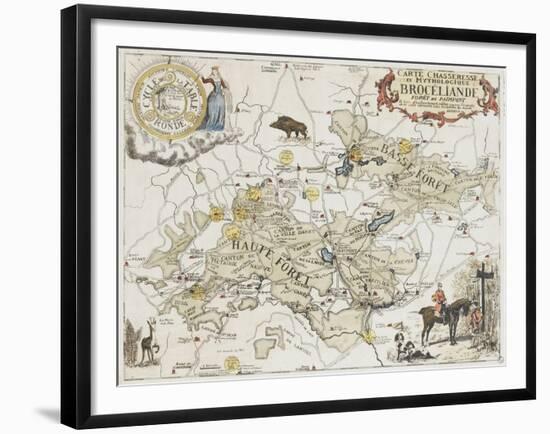 Carte chasseresse et mythologique de Brocéliande, forêt de Paimpont-null-Framed Giclee Print