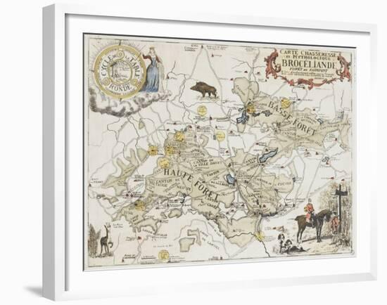 Carte chasseresse et mythologique de Brocéliande, forêt de Paimpont-null-Framed Giclee Print