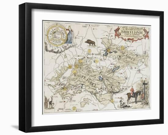 Carte chasseresse et mythologique de Brocéliande, forêt de Paimpont-null-Framed Giclee Print