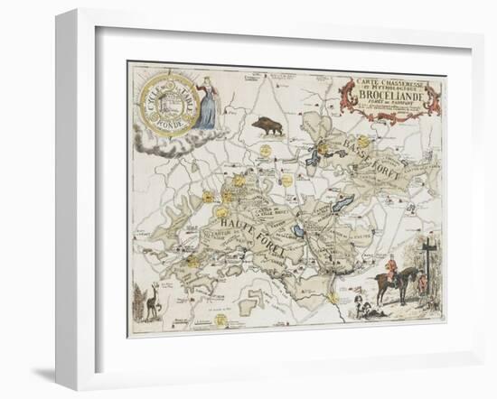 Carte chasseresse et mythologique de Brocéliande, forêt de Paimpont-null-Framed Giclee Print