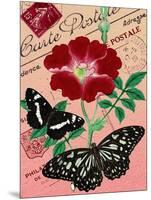 "Carte Postale" Red Butterfly Botanical Collage-Piddix-Mounted Art Print