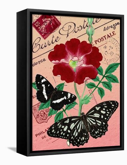 "Carte Postale" Red Butterfly Botanical Collage-Piddix-Framed Stretched Canvas