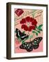 "Carte Postale" Red Butterfly Botanical Collage-Piddix-Framed Art Print