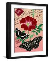 "Carte Postale" Red Butterfly Botanical Collage-Piddix-Framed Art Print