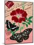 "Carte Postale" Red Butterfly Botanical Collage-Piddix-Mounted Art Print