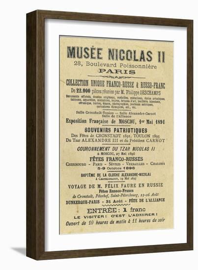 Carte publicitaire du "Musée Nicolas II" (28 Bd Poissonnière, Paris-null-Framed Giclee Print