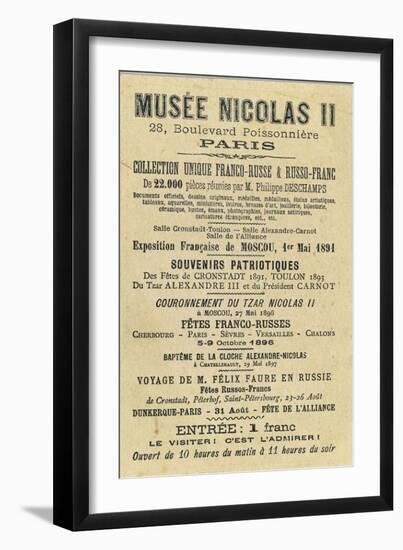 Carte publicitaire du "Musée Nicolas II" (28 Bd Poissonnière, Paris-null-Framed Giclee Print