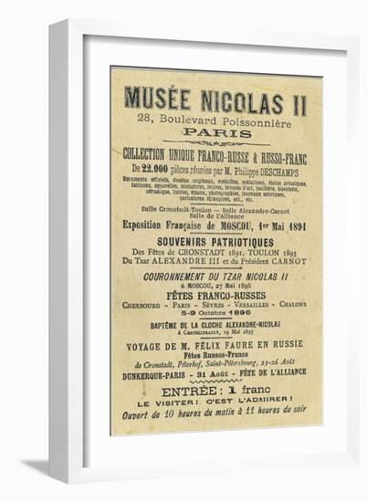 Carte publicitaire du "Musée Nicolas II" (28 Bd Poissonnière, Paris-null-Framed Giclee Print