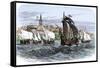 Cartier's Ships Leaving St. Malo, France, to Sail for North America, c.1530-null-Framed Stretched Canvas