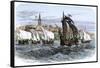 Cartier's Ships Leaving St. Malo, France, to Sail for North America, c.1530-null-Framed Stretched Canvas