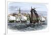 Cartier's Ships Leaving St. Malo, France, to Sail for North America, c.1530-null-Framed Giclee Print