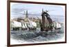 Cartier's Ships Leaving St. Malo, France, to Sail for North America, c.1530-null-Framed Giclee Print