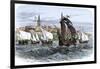 Cartier's Ships Leaving St. Malo, France, to Sail for North America, c.1530-null-Framed Giclee Print