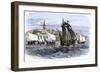 Cartier's Ships Leaving St. Malo, France, to Sail for North America, c.1530-null-Framed Giclee Print