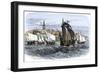 Cartier's Ships Leaving St. Malo, France, to Sail for North America, c.1530-null-Framed Giclee Print