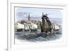 Cartier's Ships Leaving St. Malo, France, to Sail for North America, c.1530-null-Framed Giclee Print