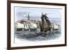 Cartier's Ships Leaving St. Malo, France, to Sail for North America, c.1530-null-Framed Giclee Print
