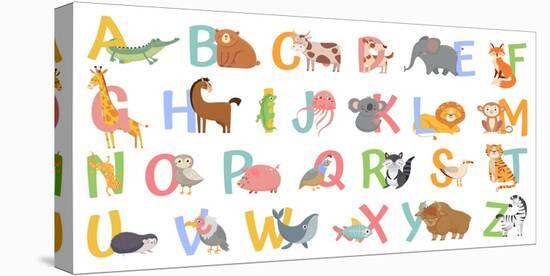 Cartoon Animals Alphabet for Kids. Learn Letters with Funny Animal, Zoo ABC and English Alphabet Fo-Tetiana Lazunova-Stretched Canvas