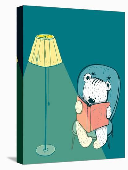 Cartoon Baby Bear Reading a Book. Hand Drawn Childish Bear Reading. Vector Illustration.-Popmarleo-Stretched Canvas