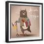 Cartoon Bear on the Scooter-Elena Barenbaum-Framed Premium Giclee Print