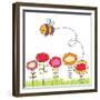 Cartoon Bee Flying over Flowers-smilewithjul-Framed Premium Giclee Print