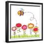 Cartoon Bee Flying over Flowers-smilewithjul-Framed Premium Giclee Print