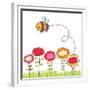 Cartoon Bee Flying over Flowers-smilewithjul-Framed Premium Giclee Print