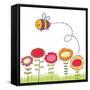 Cartoon Bee Flying over Flowers-smilewithjul-Framed Stretched Canvas