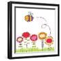 Cartoon Bee Flying over Flowers-smilewithjul-Framed Art Print