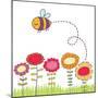 Cartoon Bee Flying over Flowers-smilewithjul-Mounted Art Print
