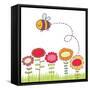 Cartoon Bee Flying over Flowers-smilewithjul-Framed Stretched Canvas