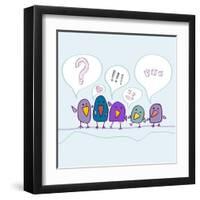 Cartoon Birds Talking-Katyau-Framed Art Print