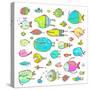 Cartoon Bizarre Fish Collection for Kids Hand Drawn. Fun Cartoon Hand Drawn Queer Fish for Children-Popmarleo-Stretched Canvas