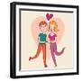 Cartoon Boy and Girl in Love-smilewithjul-Framed Art Print