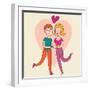 Cartoon Boy and Girl in Love-smilewithjul-Framed Art Print