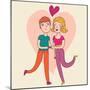 Cartoon Boy and Girl in Love-smilewithjul-Mounted Art Print