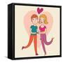 Cartoon Boy and Girl in Love-smilewithjul-Framed Stretched Canvas