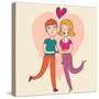 Cartoon Boy and Girl in Love-smilewithjul-Stretched Canvas