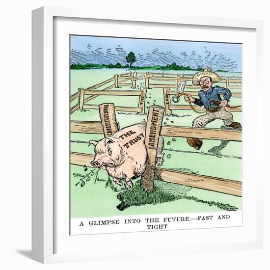 Cartoon by President Theodore Roosevelt (1858-1919) Trying to Regulate Industrial Trusts, Pork Decr-null-Framed Giclee Print