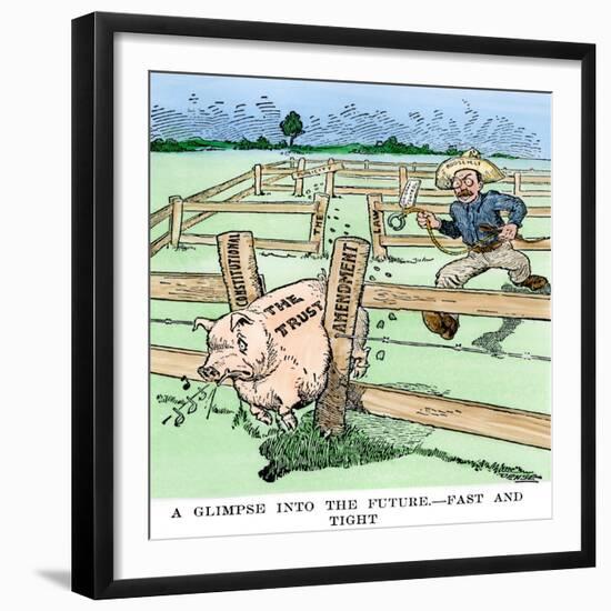 Cartoon by President Theodore Roosevelt (1858-1919) Trying to Regulate Industrial Trusts, Pork Decr-null-Framed Giclee Print