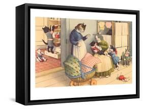 Cartoon Cats Playing House-null-Framed Stretched Canvas