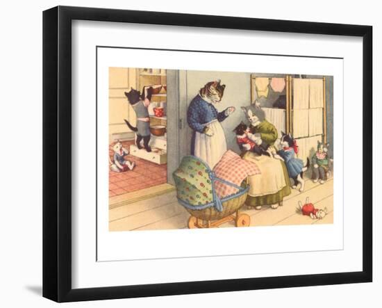 Cartoon Cats Playing House-null-Framed Art Print