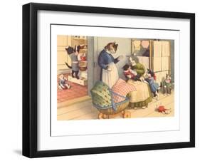 Cartoon Cats Playing House-null-Framed Art Print