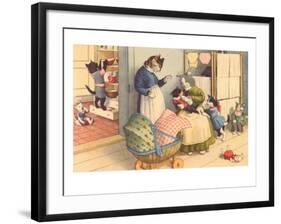 Cartoon Cats Playing House-null-Framed Art Print