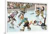 Cartoon Cats Playing Ice Hockey-null-Framed Art Print