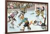 Cartoon Cats Playing Ice Hockey-null-Framed Art Print