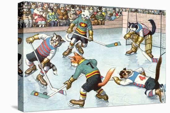 Cartoon Cats Playing Ice Hockey-null-Stretched Canvas