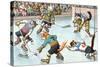 Cartoon Cats Playing Ice Hockey-null-Stretched Canvas