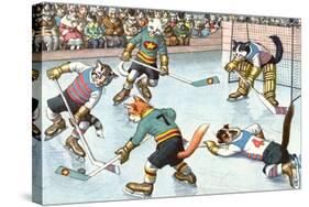 Cartoon Cats Playing Ice Hockey-null-Stretched Canvas