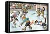 Cartoon Cats Playing Ice Hockey-null-Framed Stretched Canvas
